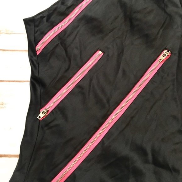 Black silk racerback tank with real pink zippers - Picture 3 of 8
